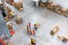 a group of people in a warehouse